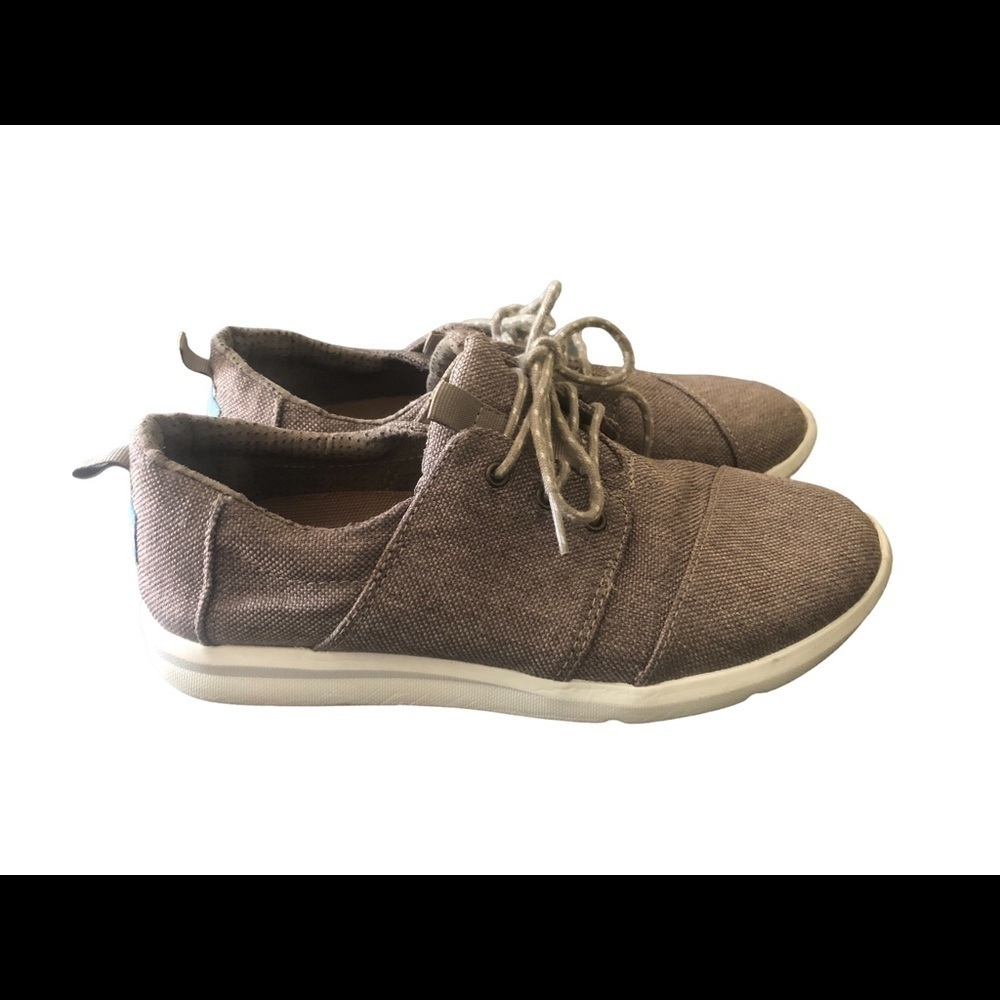 Toms Del Rey Lace Up Sneaker Sz. 7.5 Desert Taupe Poly Canvas Casual Athleisure